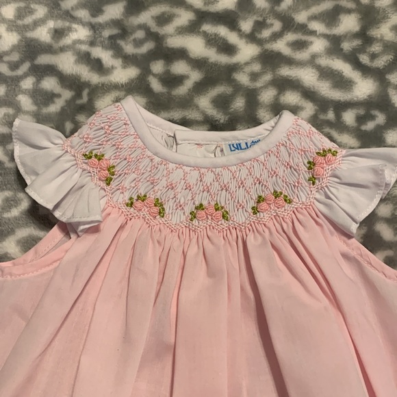 NWT, Luli & Me pink smocked romper, six month - Picture 3 of 3